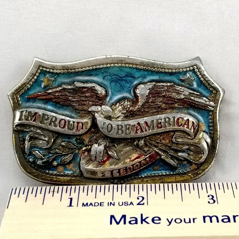 Belt‎ Buckle 1984 I'm Proud To Be American Freedom Bald Eagle USA Made